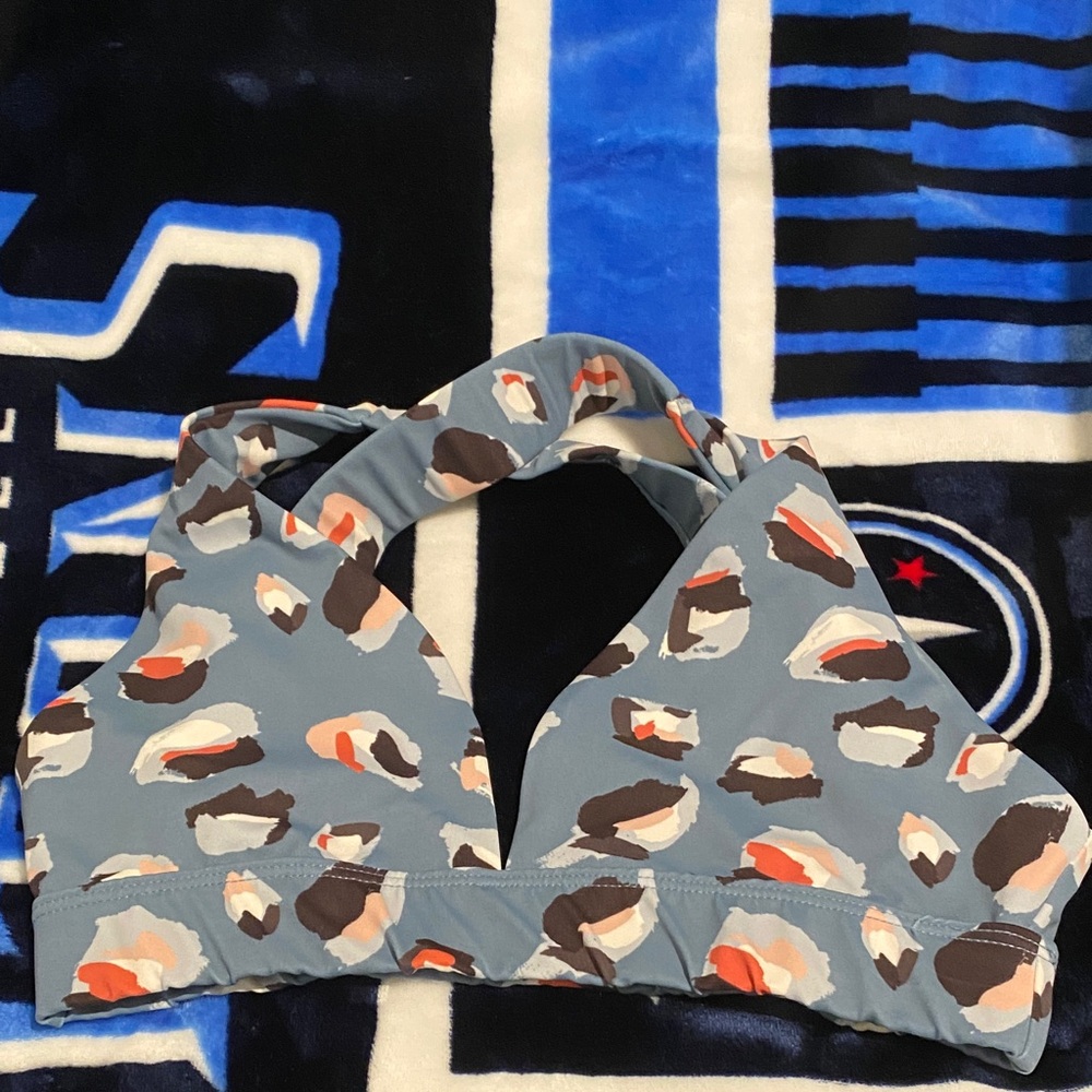 Beach Riot Patterned Bikini Top in Blue and Orange